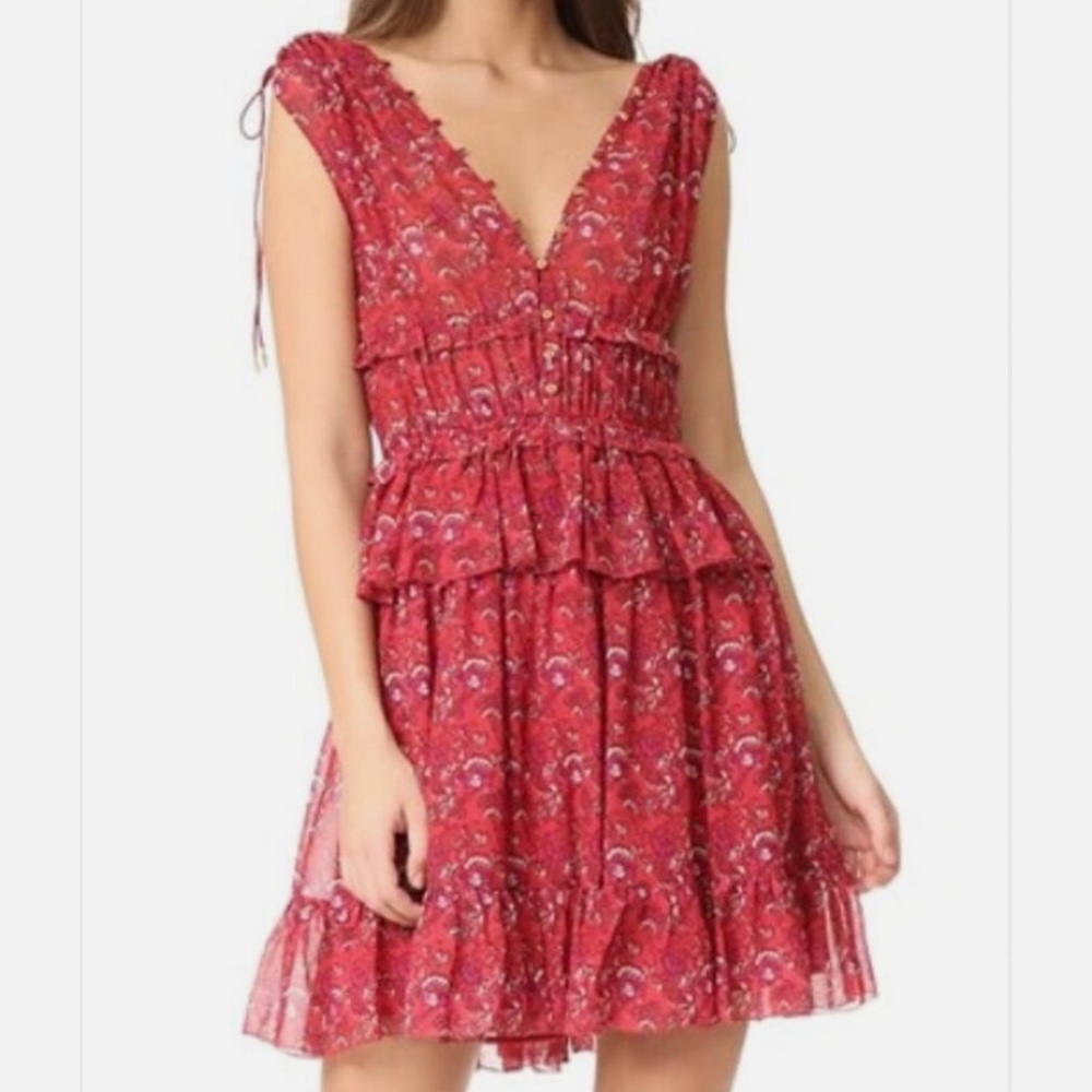 Ulla Johnson Red Ruffled Tiered Mini Dress